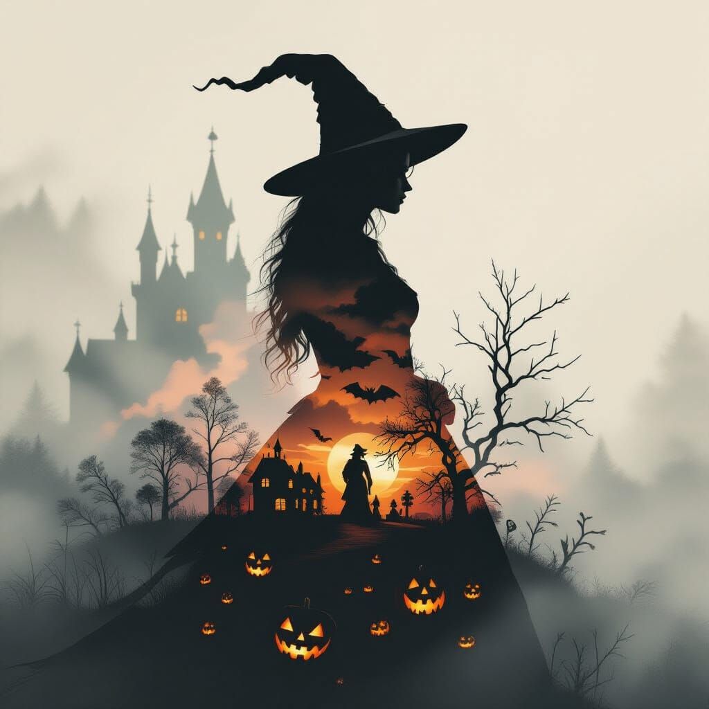 Mystical Witch Double Exposure Halloween Art
