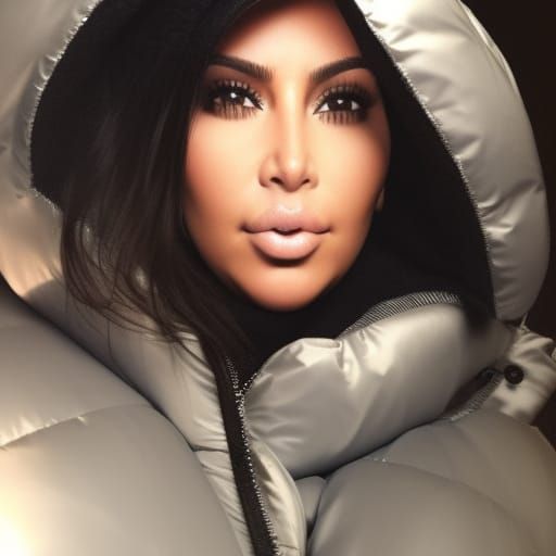 Plus-Size Woman in Bikini and Puffer Jacket, Professional Po...