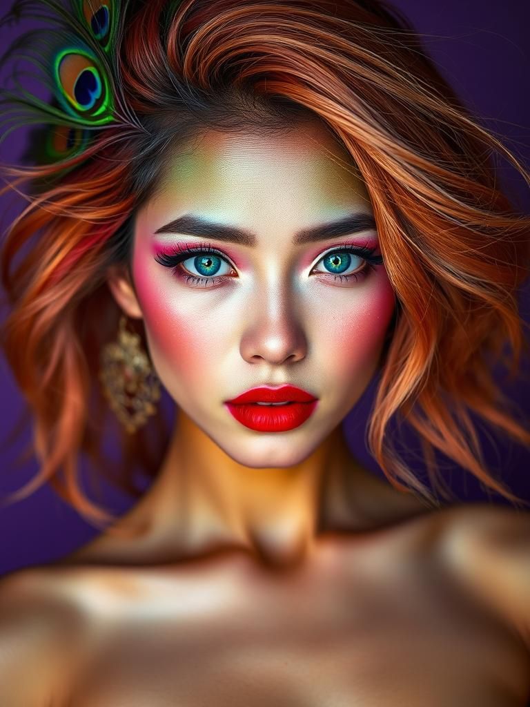 Rainbow Woman with Peacock Feathers