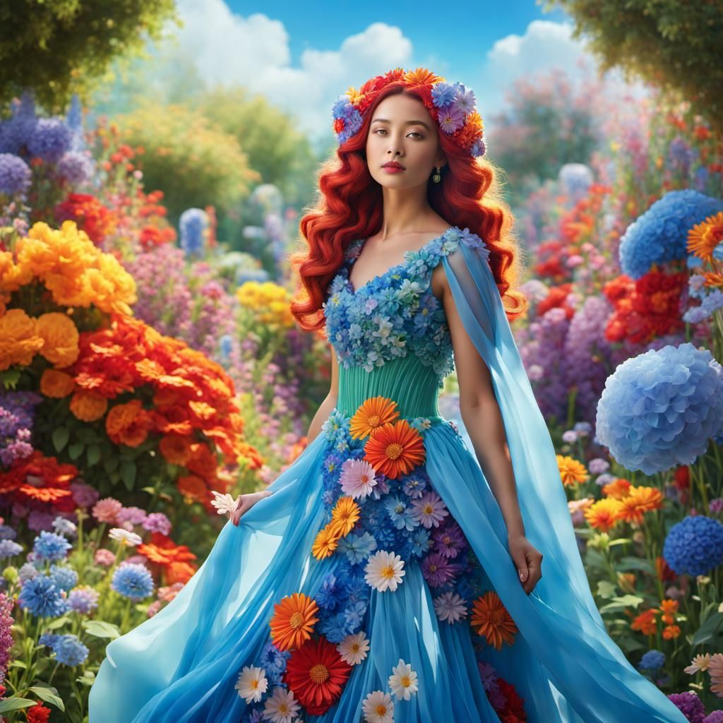 Crystal Goddess Enchants Vibrant Floral Wonderland