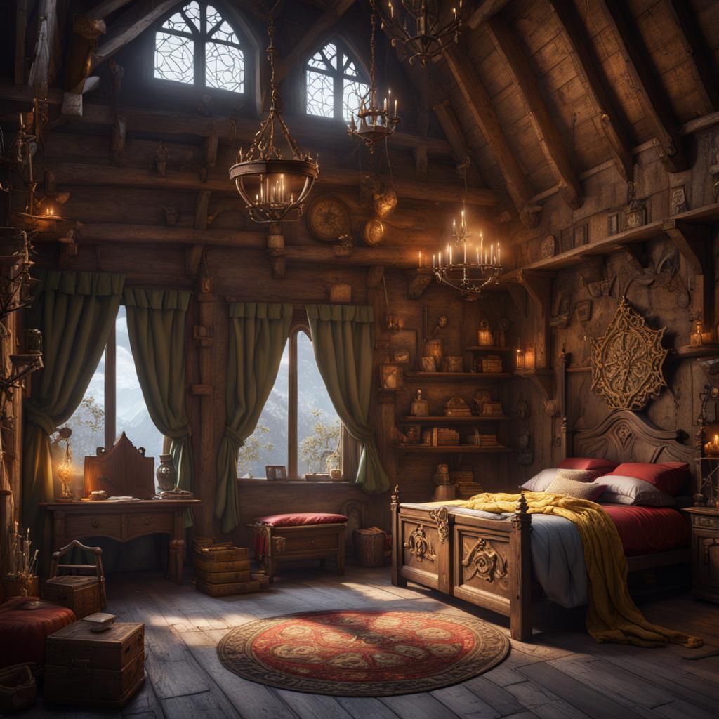 Adventurer's Fantasy: Medieval Bedroom in Detailed Matte Pai...
