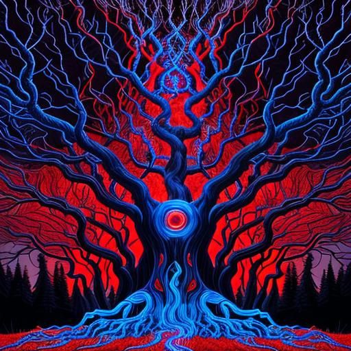 Dystopian Metal Forest with Electric Lightning