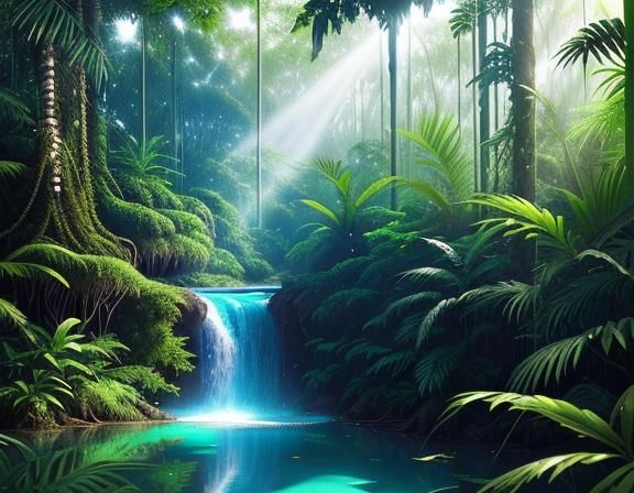 Lush Jungle Scene with Wildlife in Hyperreal Detail