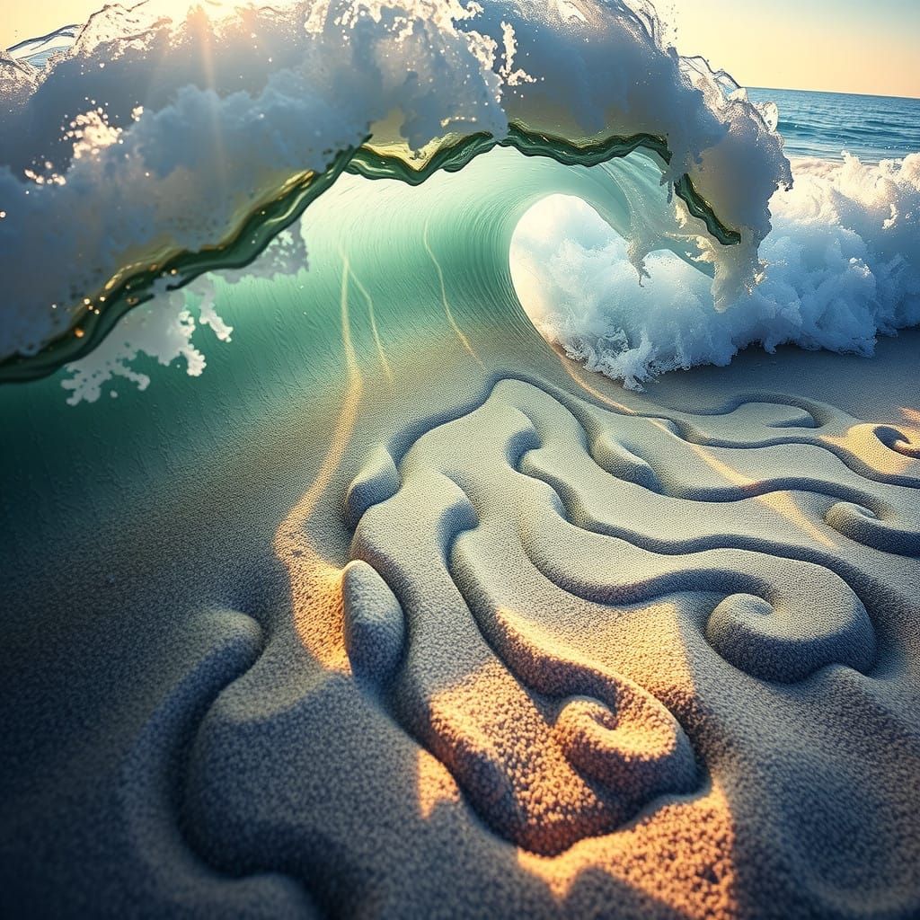 Transformative Wave Sculptures in Vibrant Digital Art