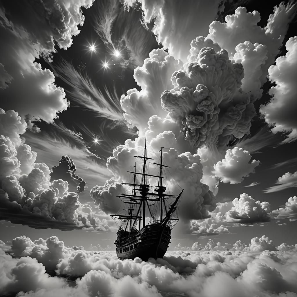 Pirate Ship Soaring Through Dreamy Nebula Skies