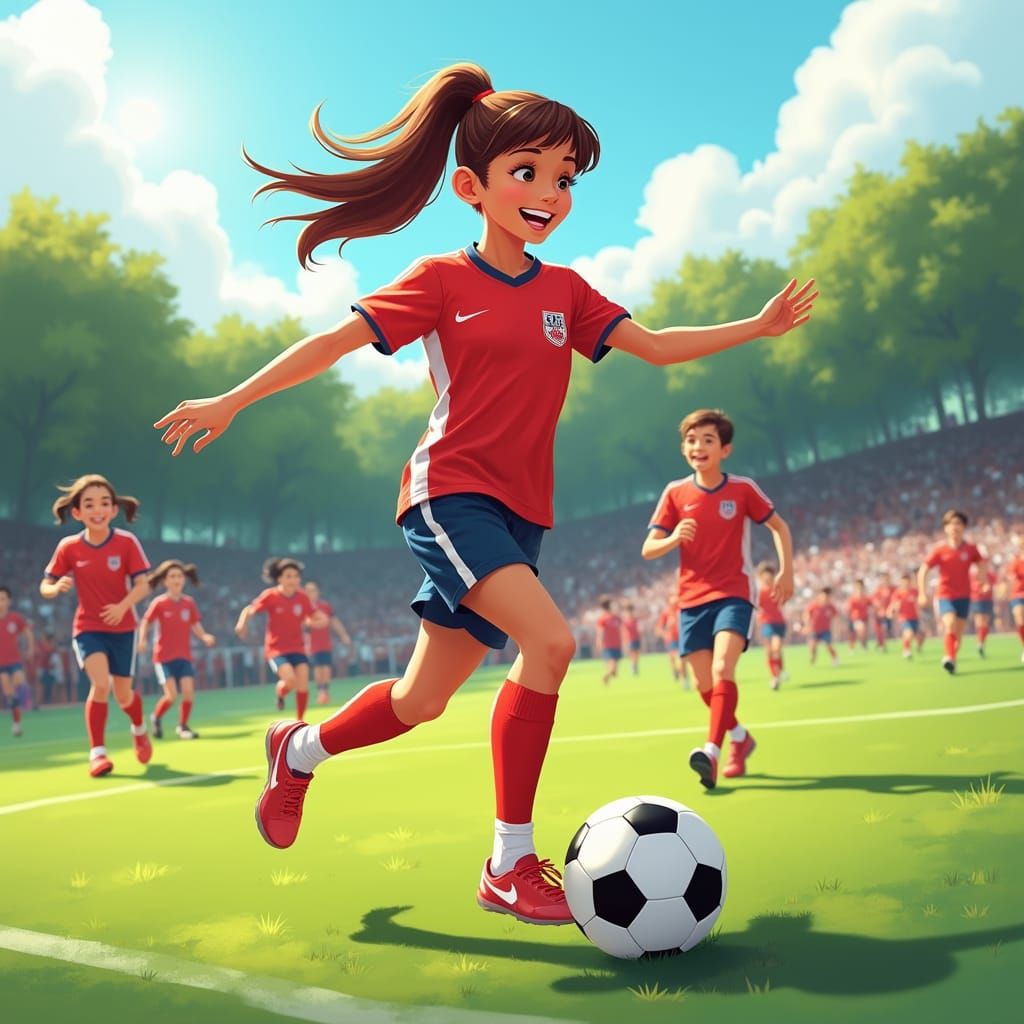 Soccer Coach Demonstrates Technique in Digital Art Style