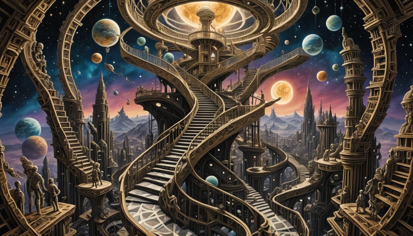Mirrored Staircases in Space, a Surreal Scene
