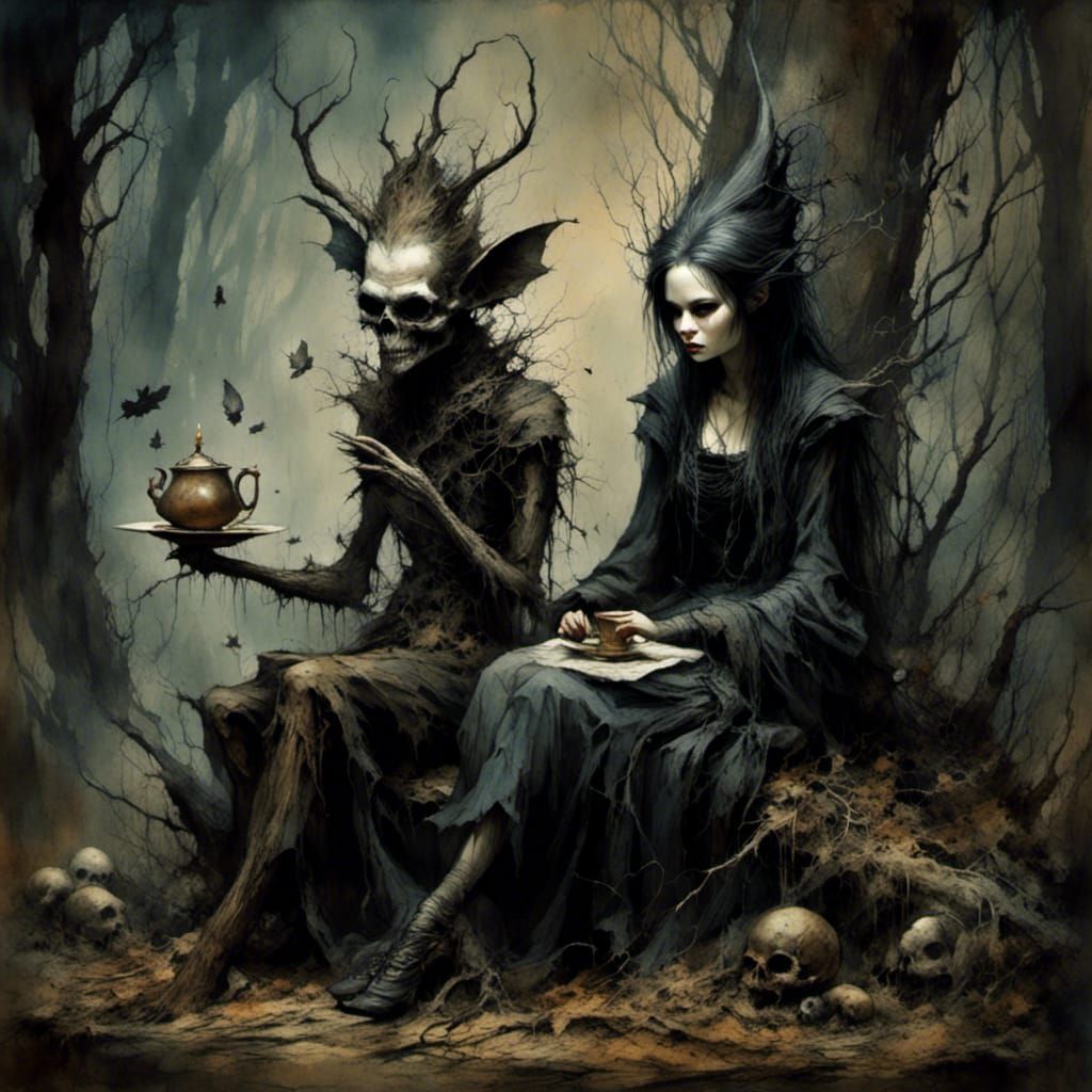 Dark Fairy's Grungy Tea Party in Eerie Forest