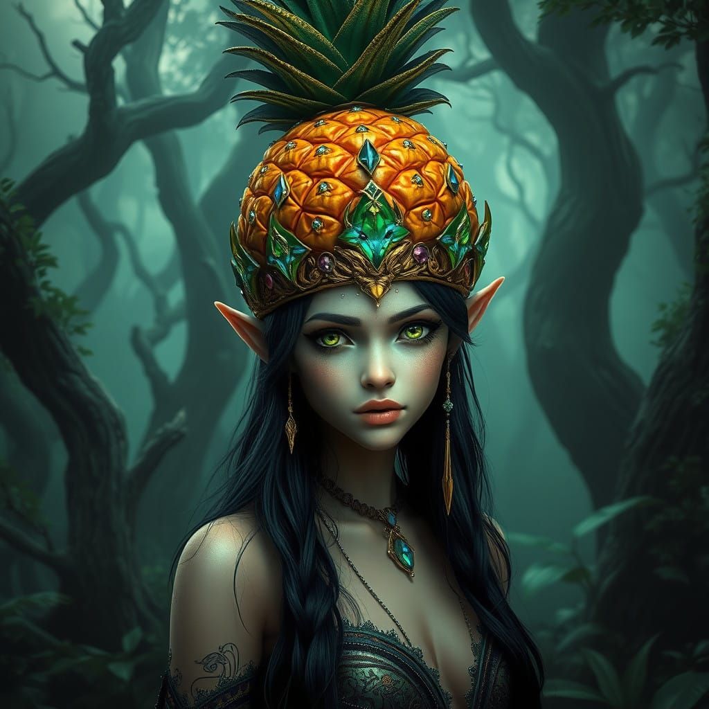 elven wears a pineapple hat