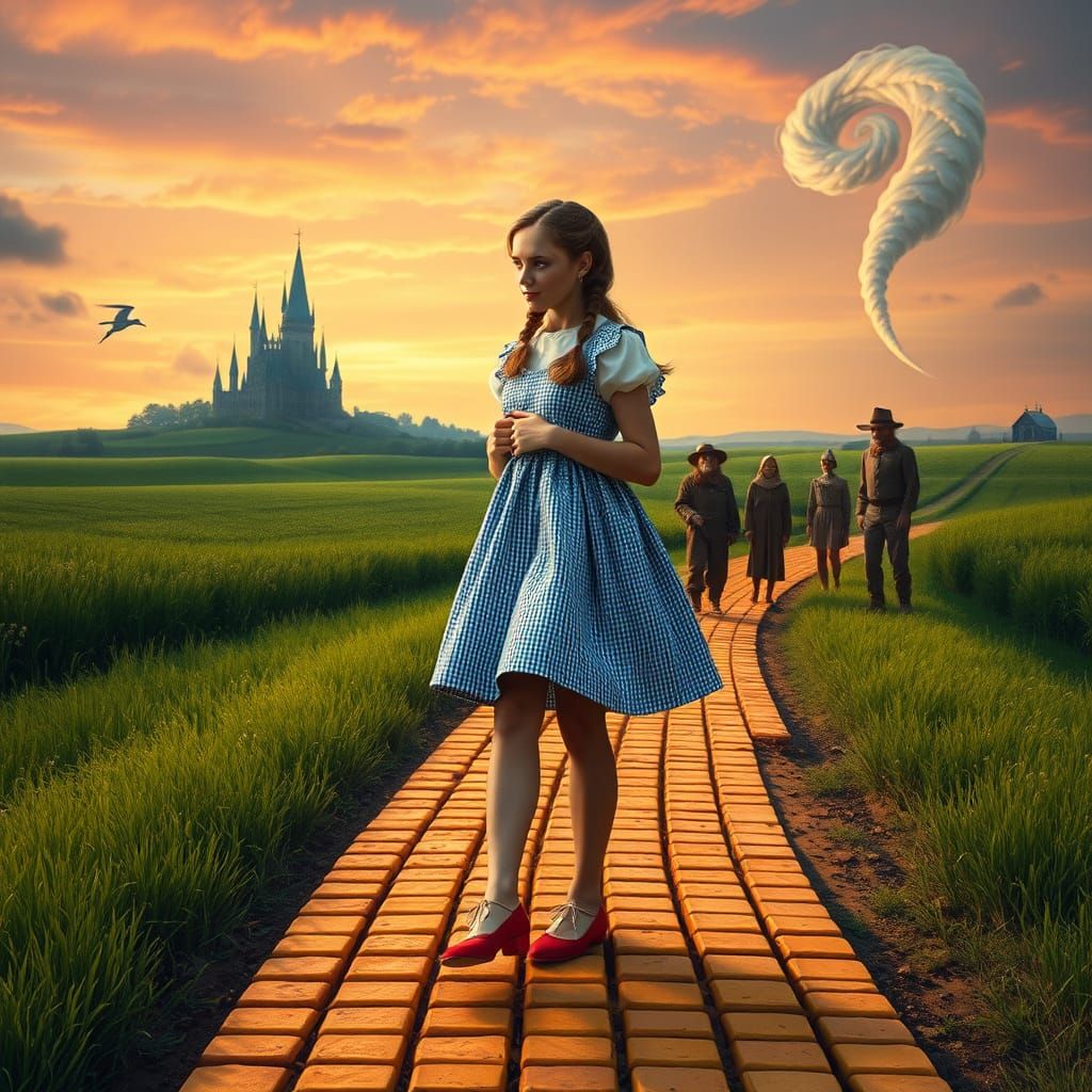 Surreal Cinematic Portrait of Dorothy on the Yellow Brick Ro...