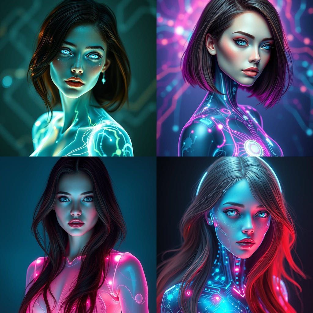 Ethereal AI Siren in Neon Retro Hologram