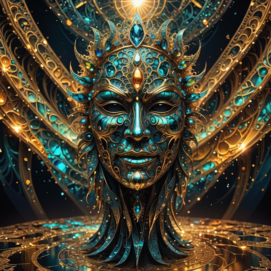 Distressed Mask Cries Tears in Abstract Fractal Art