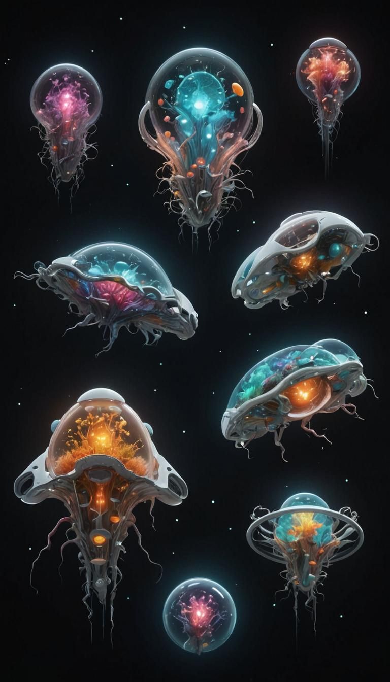 Exobiotic Organisms in Futuristic Lab: Digital Concept Art