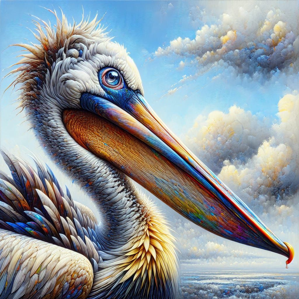 Vibrant Pelican Portrait in Acrylic Oil Painting with Realis...