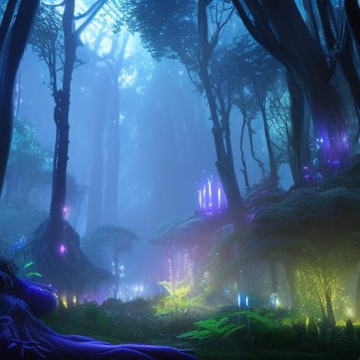 Bioluminescent Pandora Forest in Detailed Matte Painting