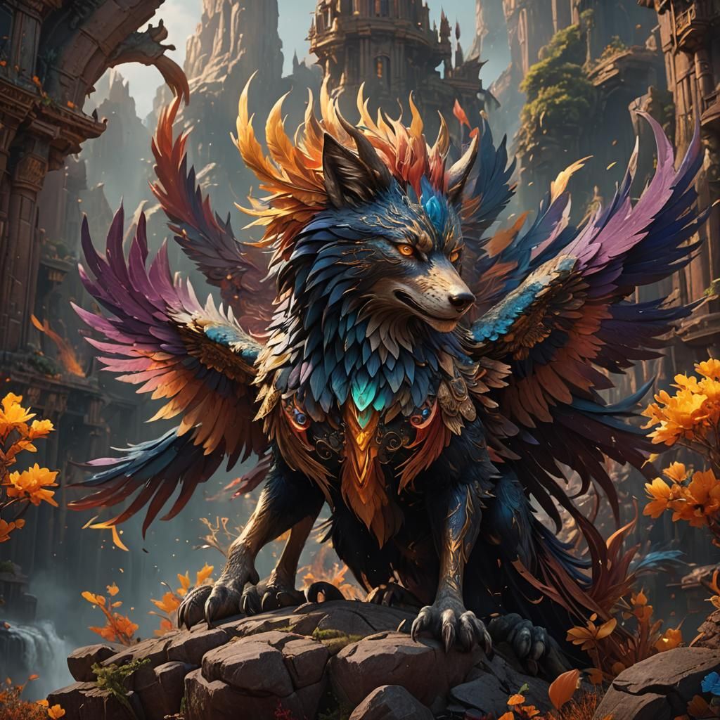 Fiery Phoenix Wolf Fantasy Concept Art