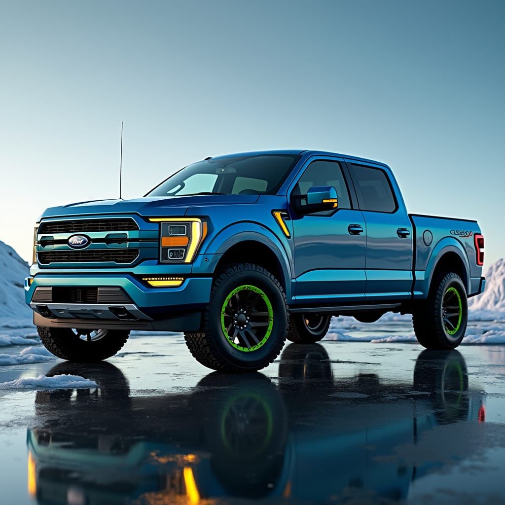 Future-Focused F150 Pickup with Ocean Blue and Green Accents