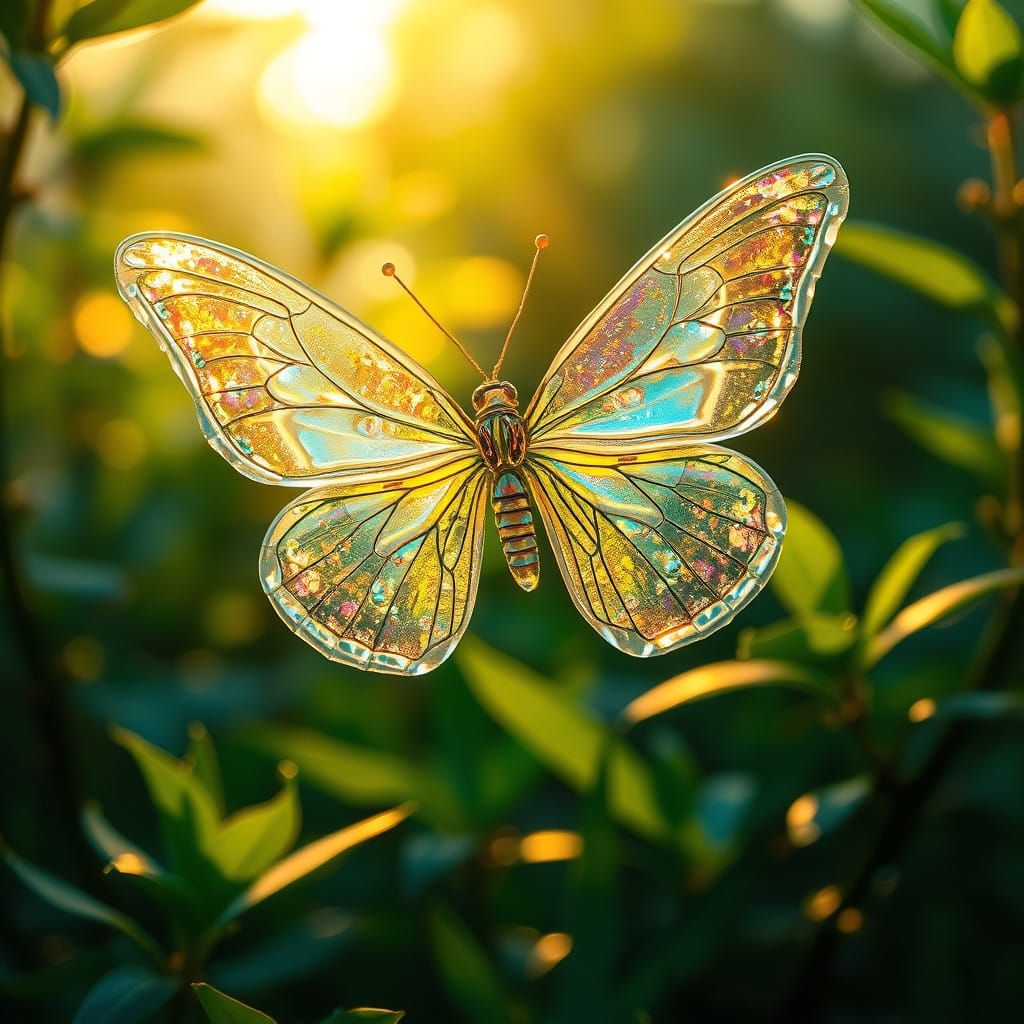 Ethereal Glass Butterfly in Bio-Luminescent Art