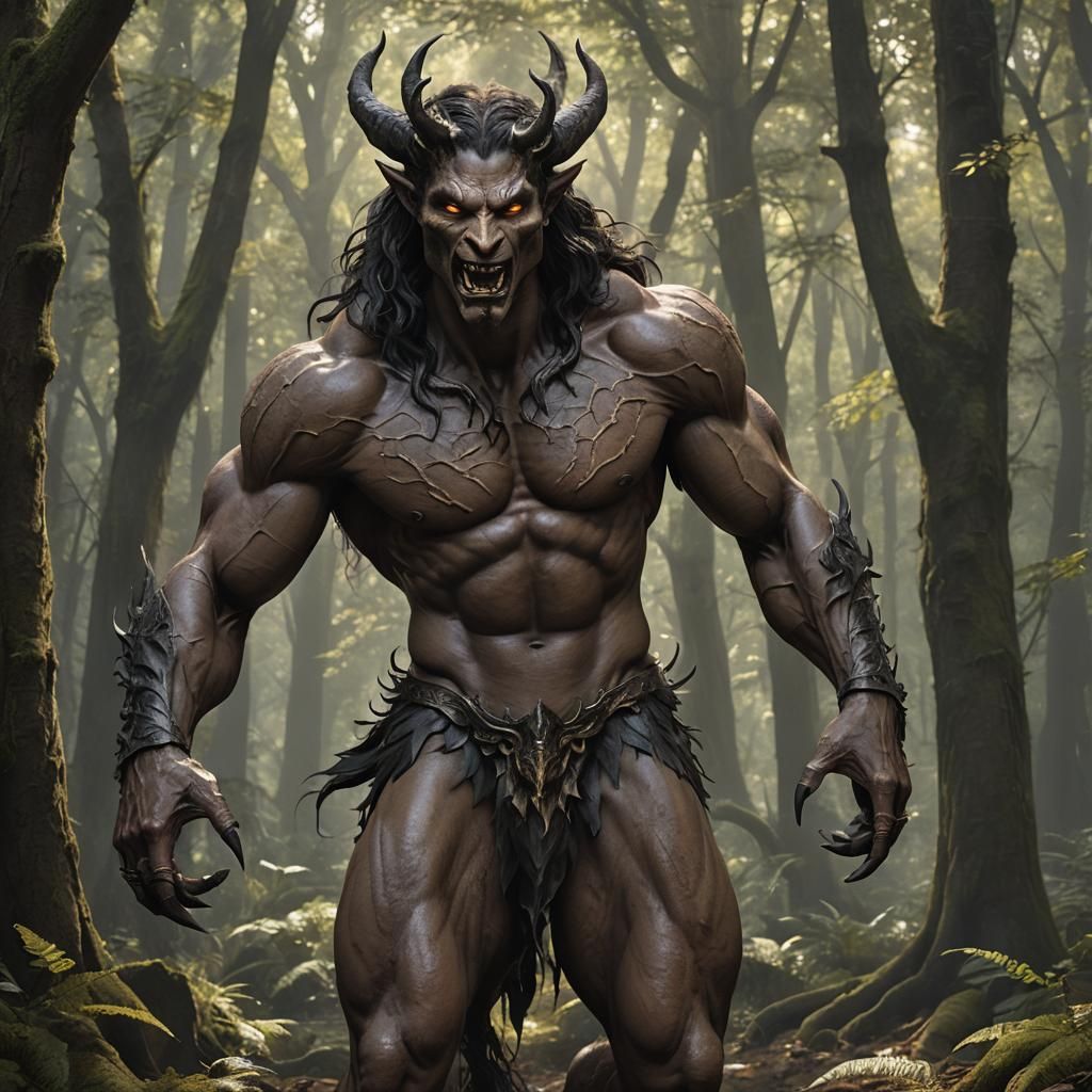 Incubus in Shadowy Forest: Hyperrealistic Allure