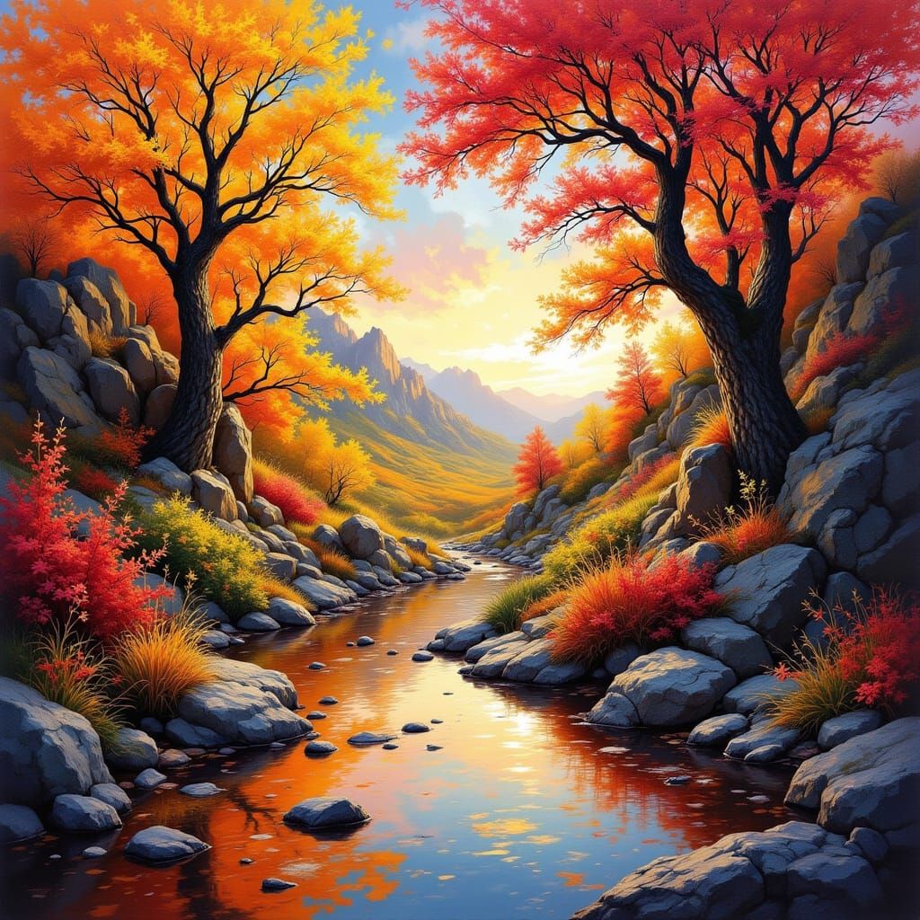 Vibrant Autumn Landscape in Painted Dreams Style