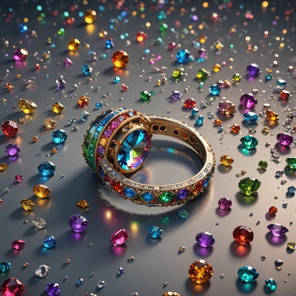 Rainbow Reflection Diamond Ring, Detailed Matte Painting