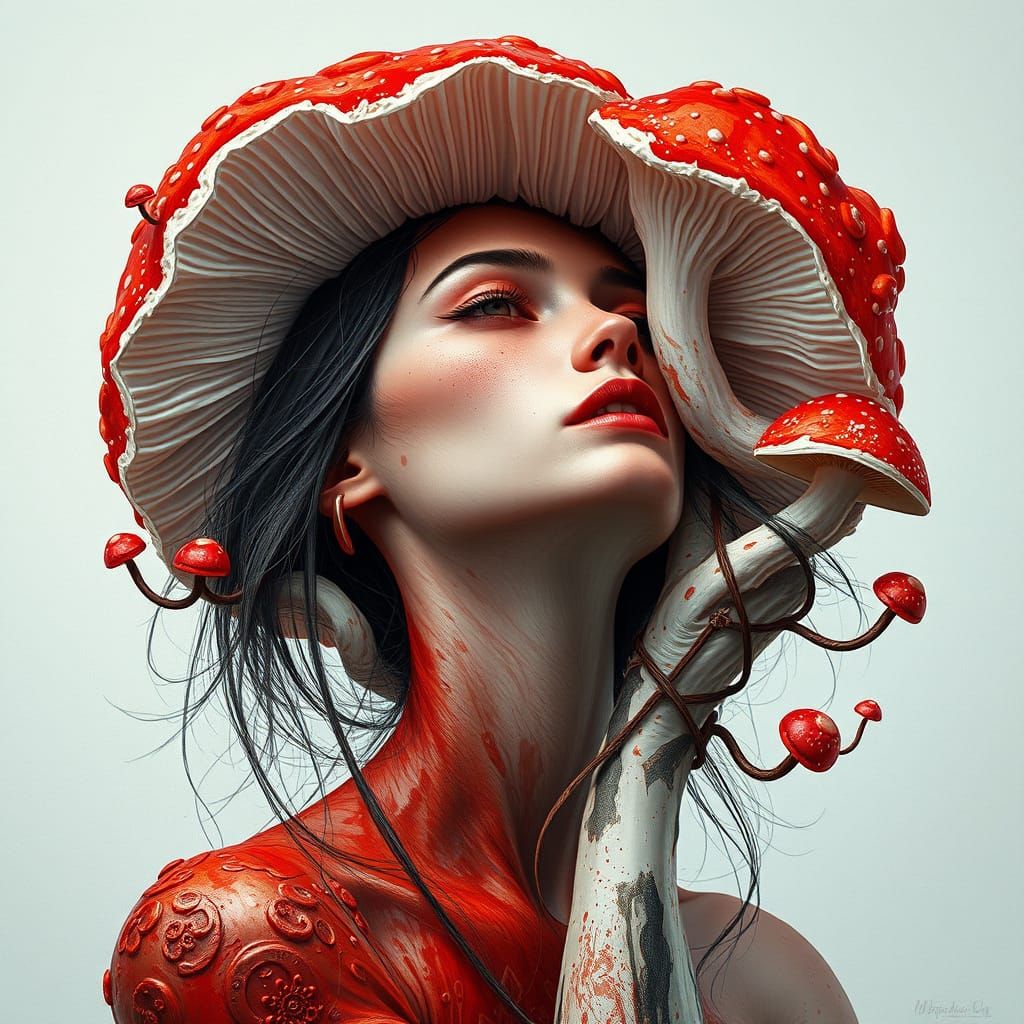 Surreal Goddess of Mushrooms in Triadic Colors