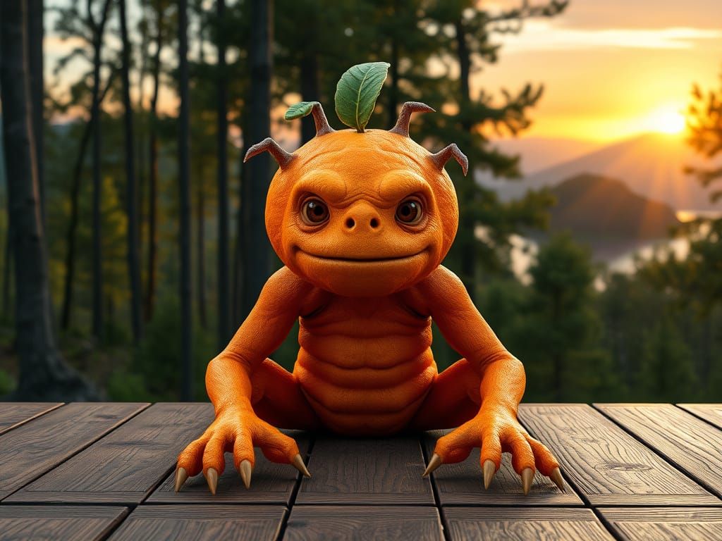 Hyper-Realistic Orange Tree Monster in Forest