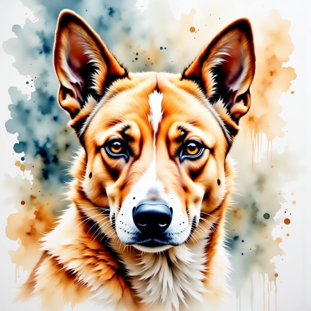 Grunge Red Heeler in Smokey Watercolor