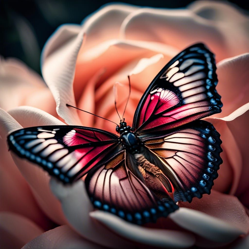 Butterfly on Rose: Hyper-Realistic Macro Photography