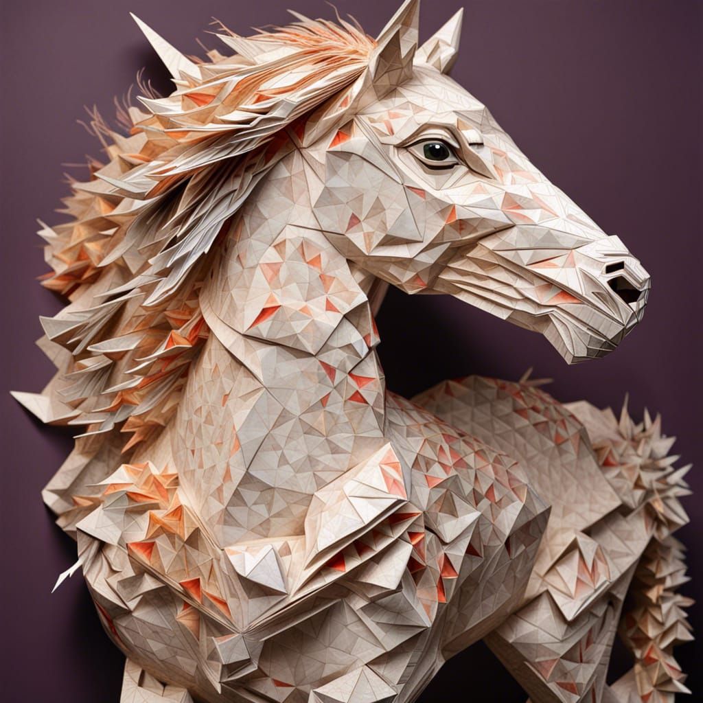 Low Poly Origami Centaur Made of Newspaper