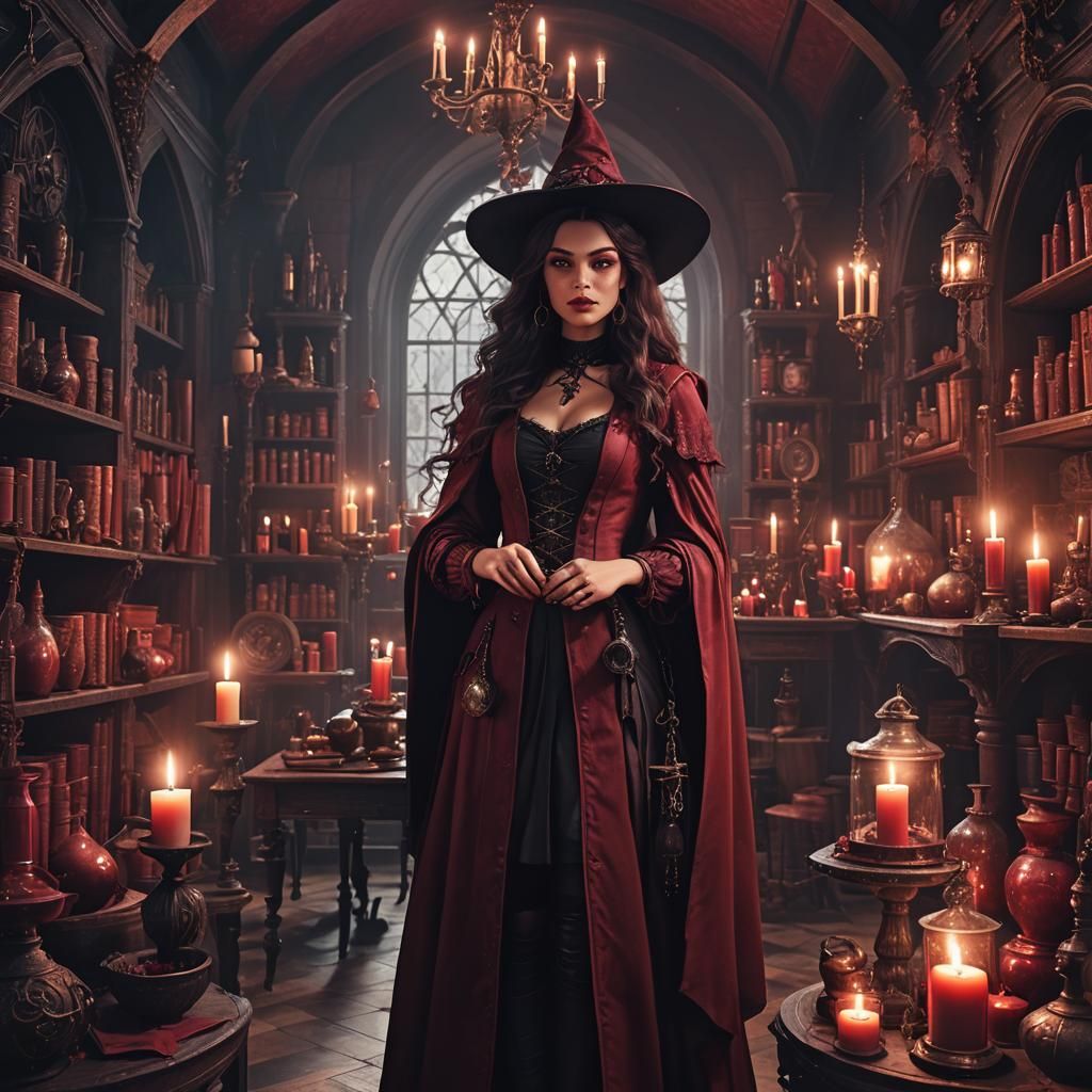 Young Witch Preparing for Magic Year, Dark Fantasy Art