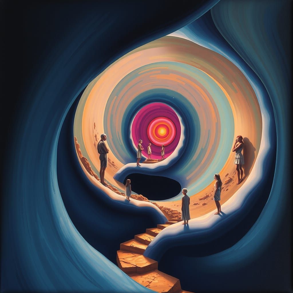 Mystical Orgones Scene in Precisionist Gouache