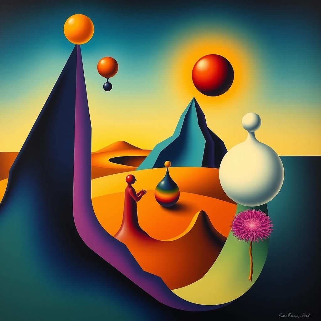 Surreal Gouache of Mysterious Orgones in Ultramarine and Sie...