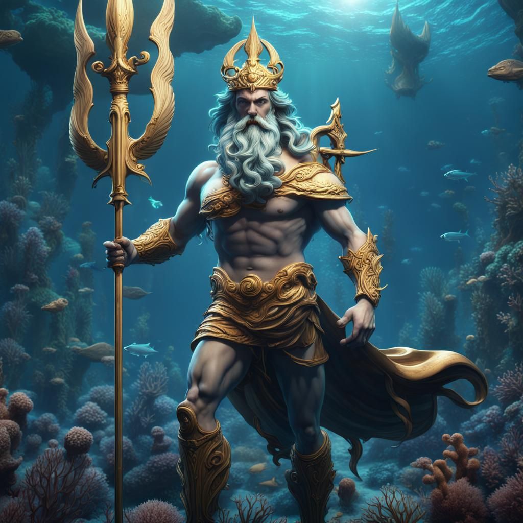 Neptune with Triton Spear in Undersea World