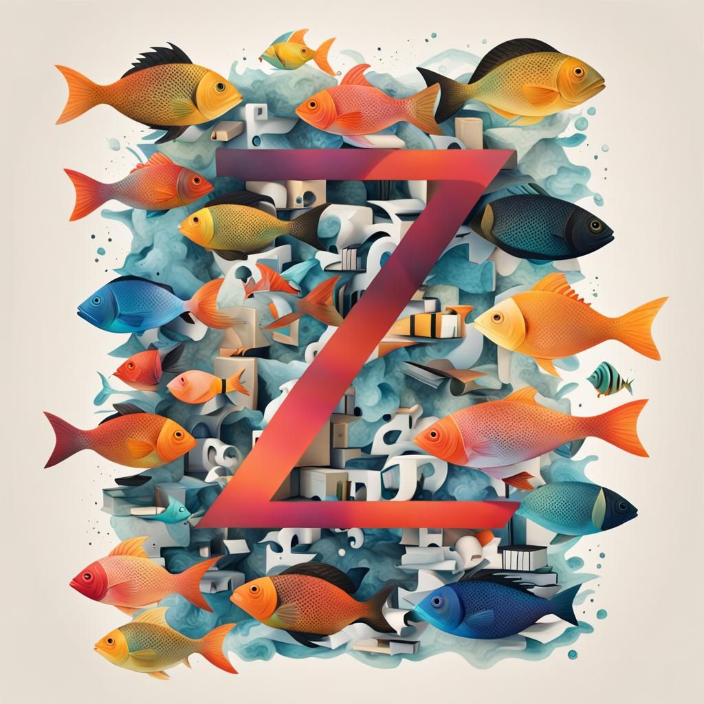 Typographic Art: Letter Z in Ocean Library