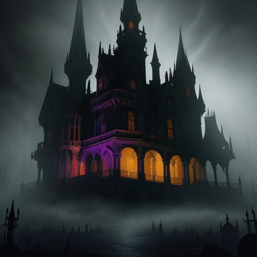Haunted Halloween Manor with Ethereal Mist