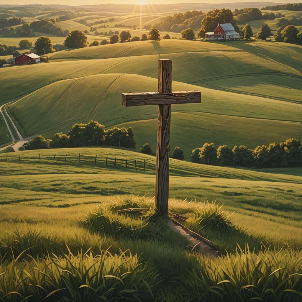 Pennsylvania Sunset: Wooden Cross in Impressionistic Style