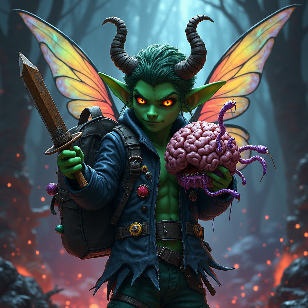 Menacing 8-bit Fairy Grasping Brain Creature