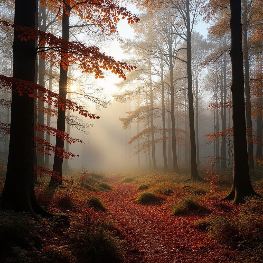 Misty Autumn Forest Morning Serenity