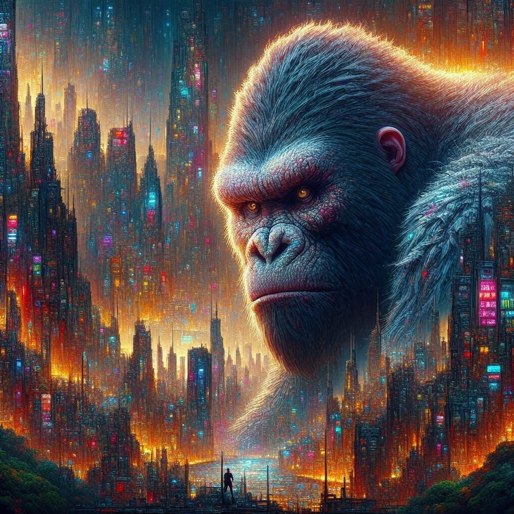 King Kong in Neon Jungle City: Matte Painting
