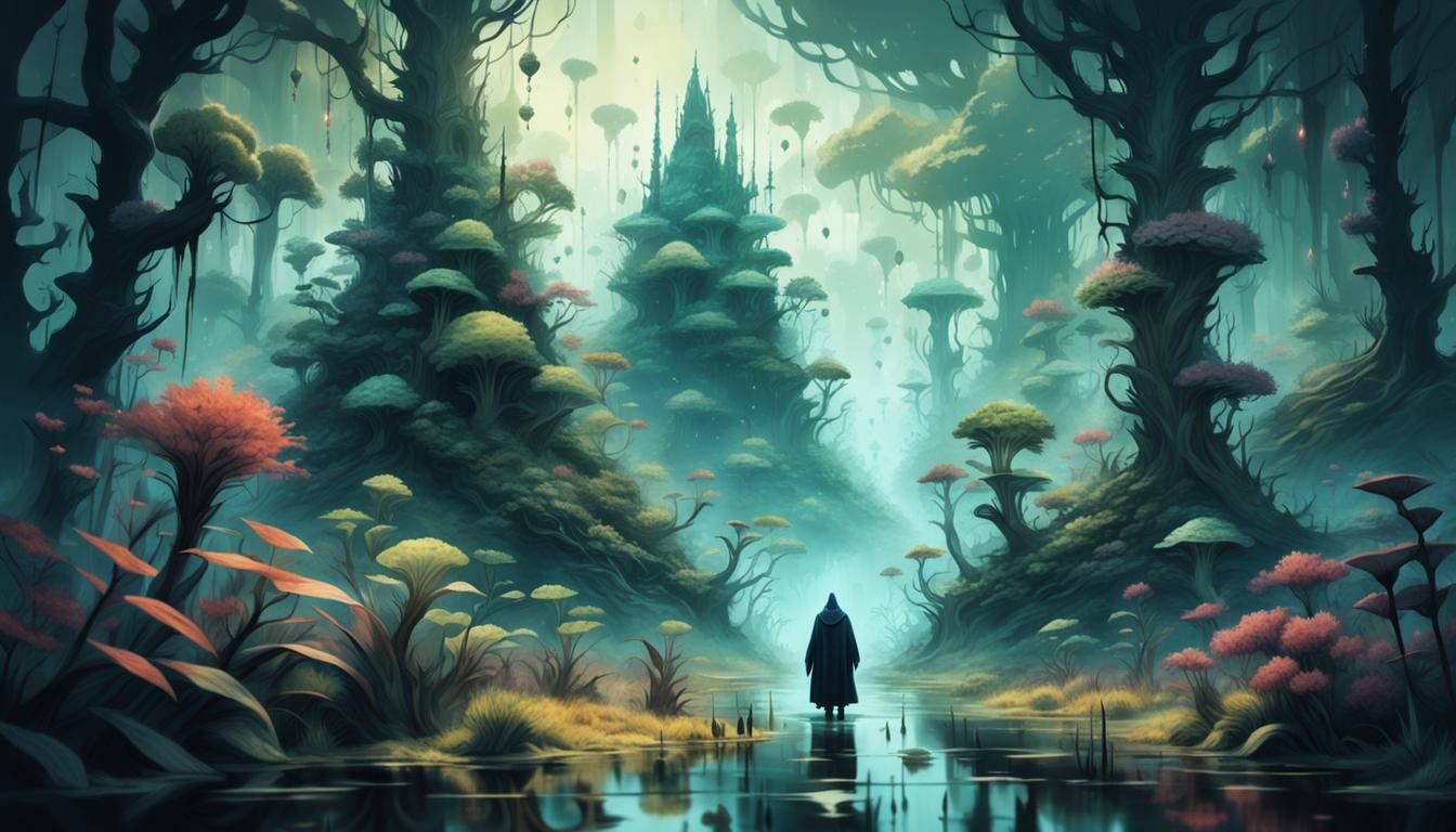 Magical Swamp Landscape in Dark Fantasy Style