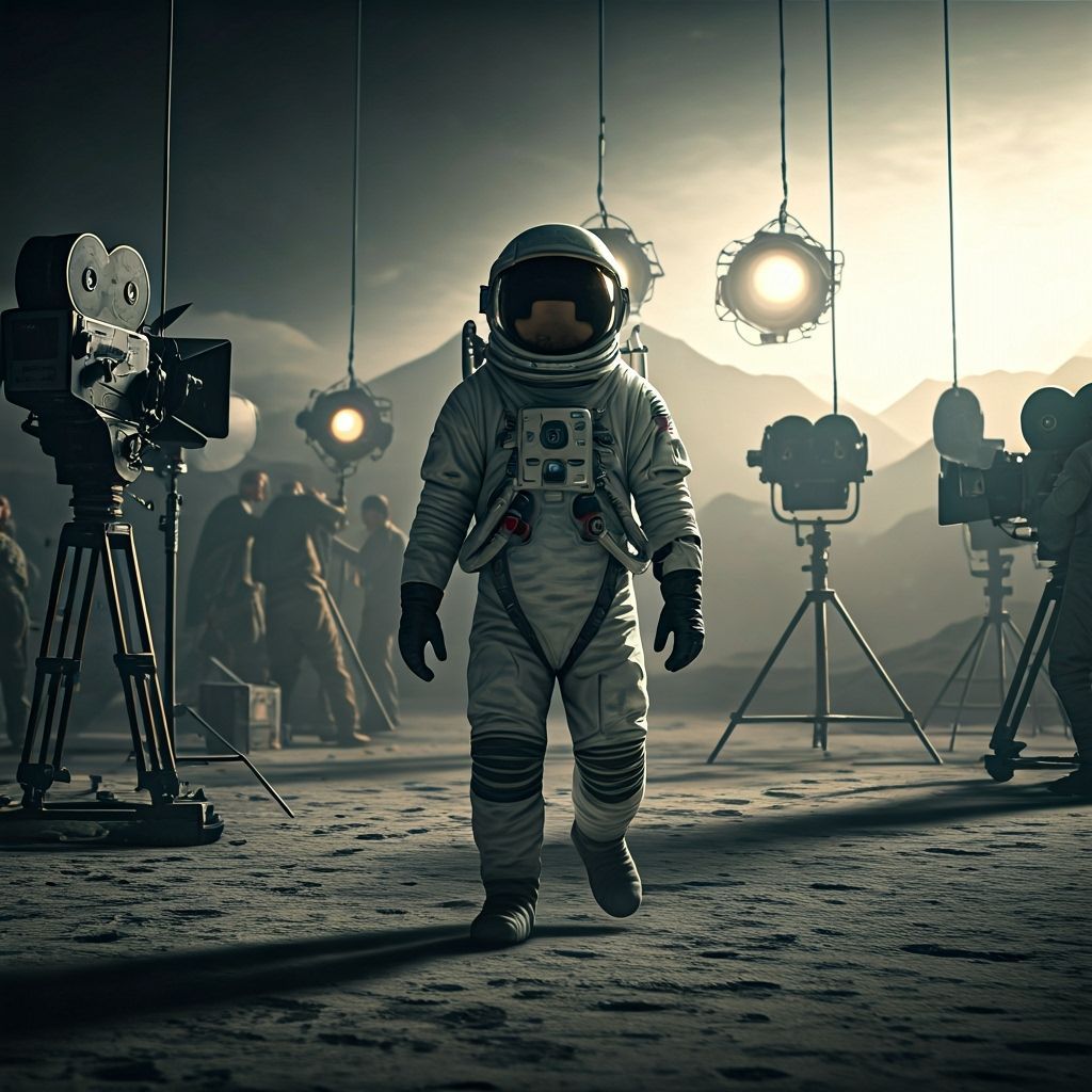 Staged Moon Landing with Retro Cinematic Style