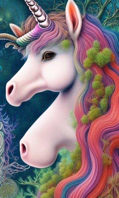 Unicorn Portrait in Mycelium Network, Hyperrealistic