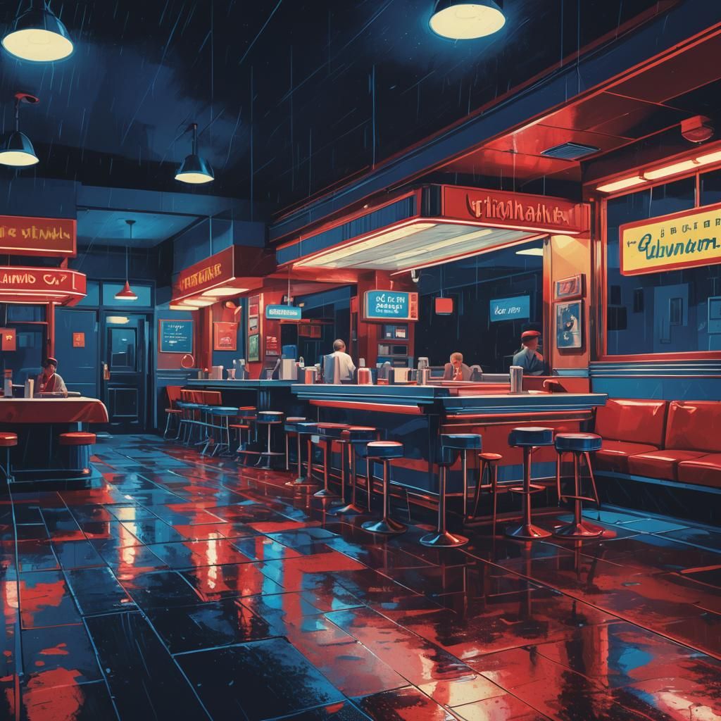 Nighthawks Diner in Pop Art Style