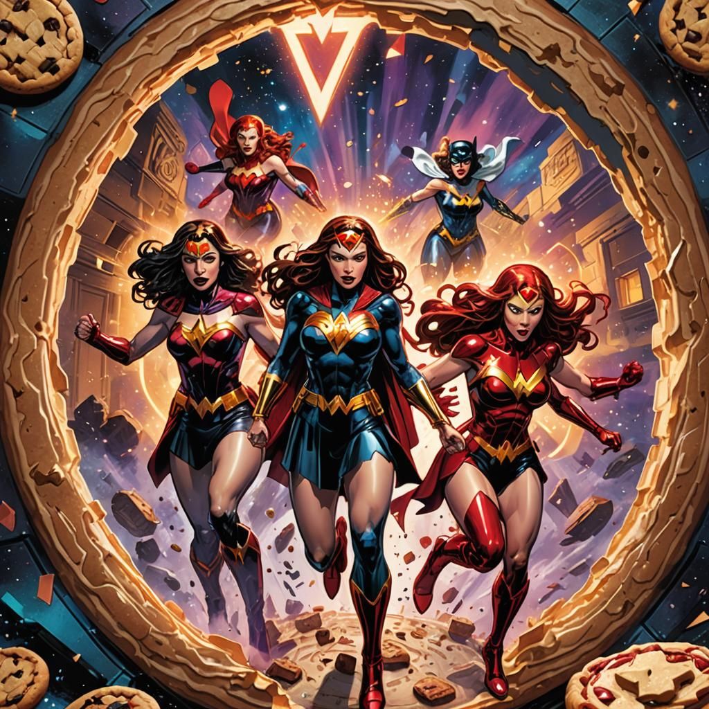 Superheroines Exit Cookie Portal in Pop Art Style