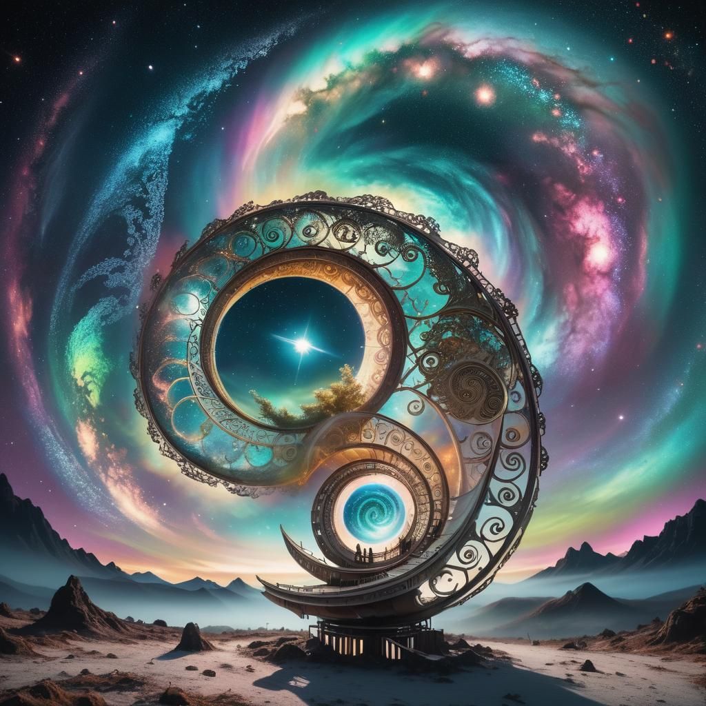 Captivating Spiral Galaxy with Moon Module in Cosmic Art