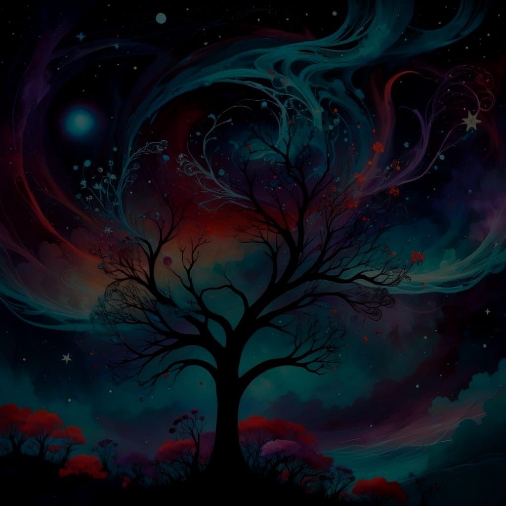 Bioluminescent Nebula in Mixed Media Collage