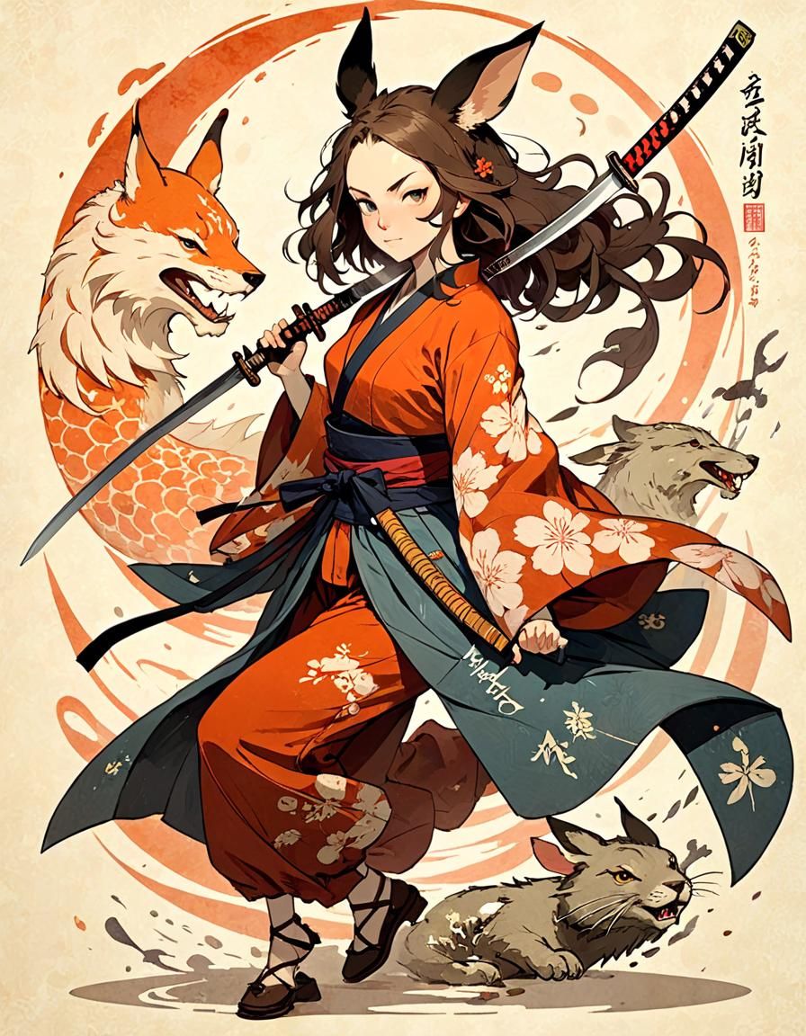 Anime Woman with Katana in Cory Loftis Style