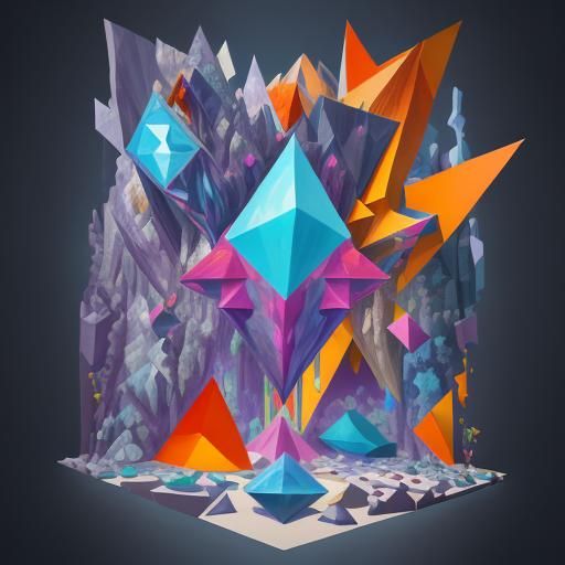 Geometric Crystal Cave in Cubist Art Deco Style