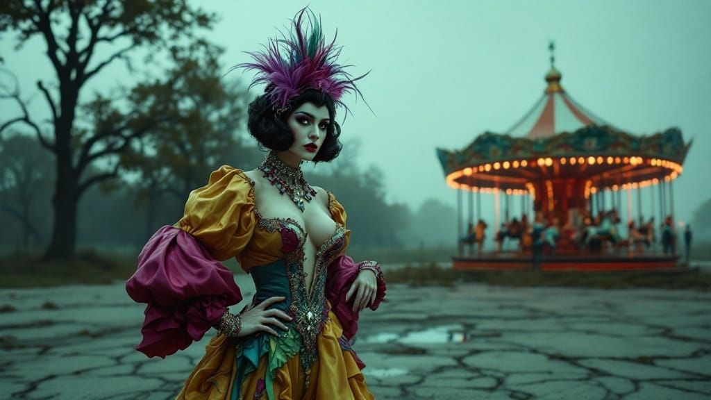 Carnival Performer in Abandoned Setting, Leibovitz Style